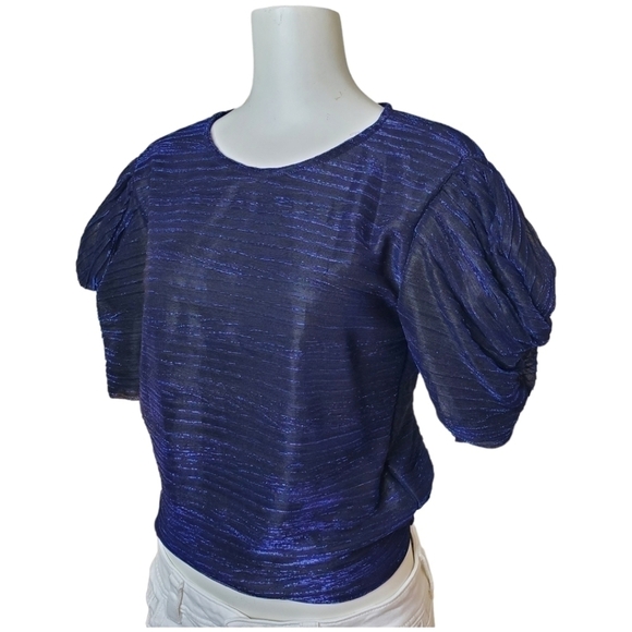 ZATA Blouse Metallic Sparkles and Puffed Sleeves Size M - Picture 3 of 9